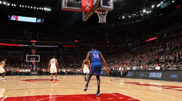 篮球比赛现场球员上篮瞬间，球友体育NBA直播赛事画面